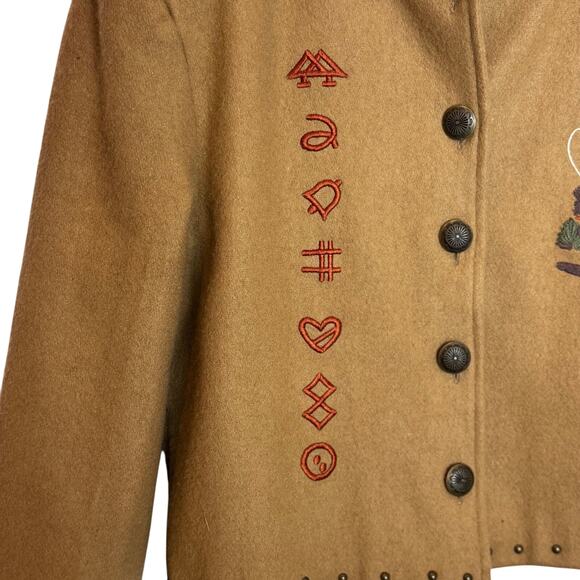 Valencia Wool Western Cowboy Embroidered Jacket Womens L Tan Studded Rodeo Coat - Picture 7 of 16